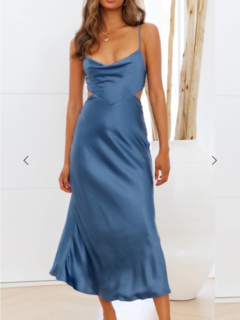 HELLO MOLLY - BRIGHT HORIZONS DRESS Blue Satin Slip Dress with cutouts